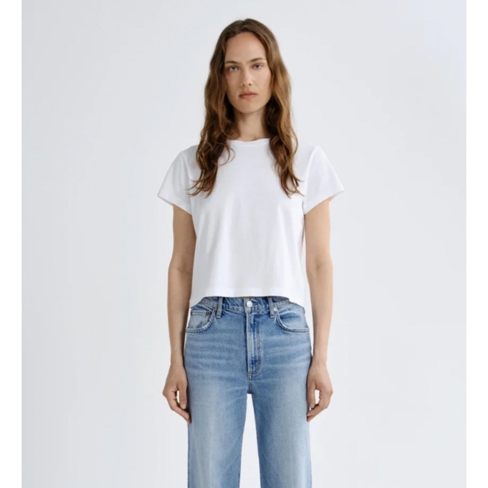 AGOLDE Adine Tee Size Medium White Cropped Short Sleeve Tee Minimalist Boxy